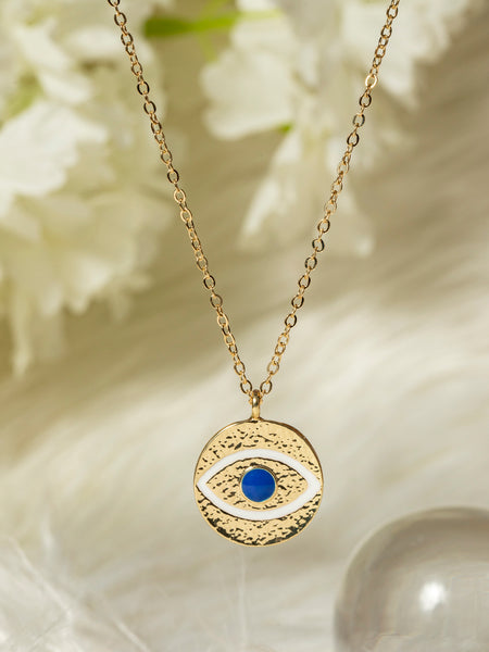 Νecklace : Silver gold-plated necklace with an evil eye with eyelashes.